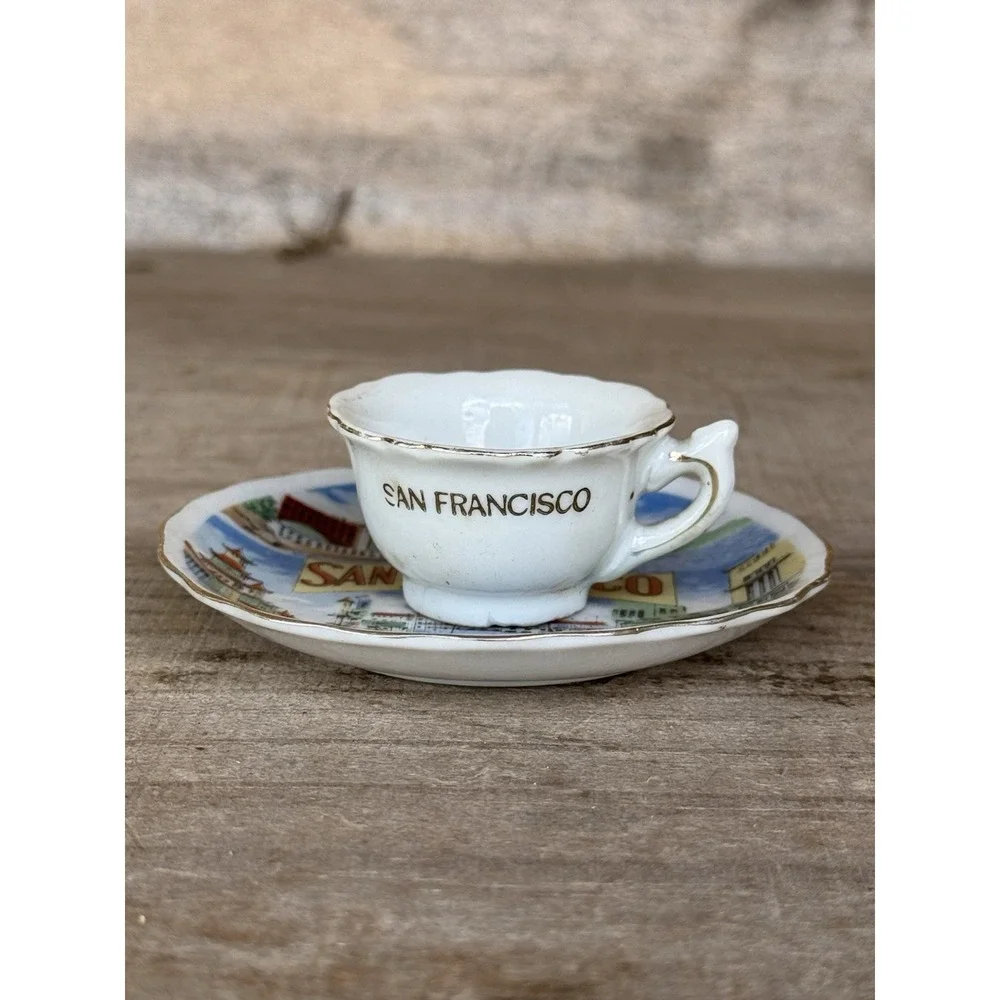 Vintage Small Souvenir Plate‎ And Teacup SAN FRANCISCO Gold Trim